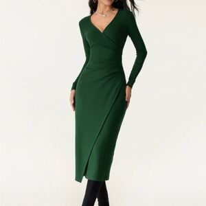 OGL Surplice Green Wrap Dress Long Sleeve NWT XS